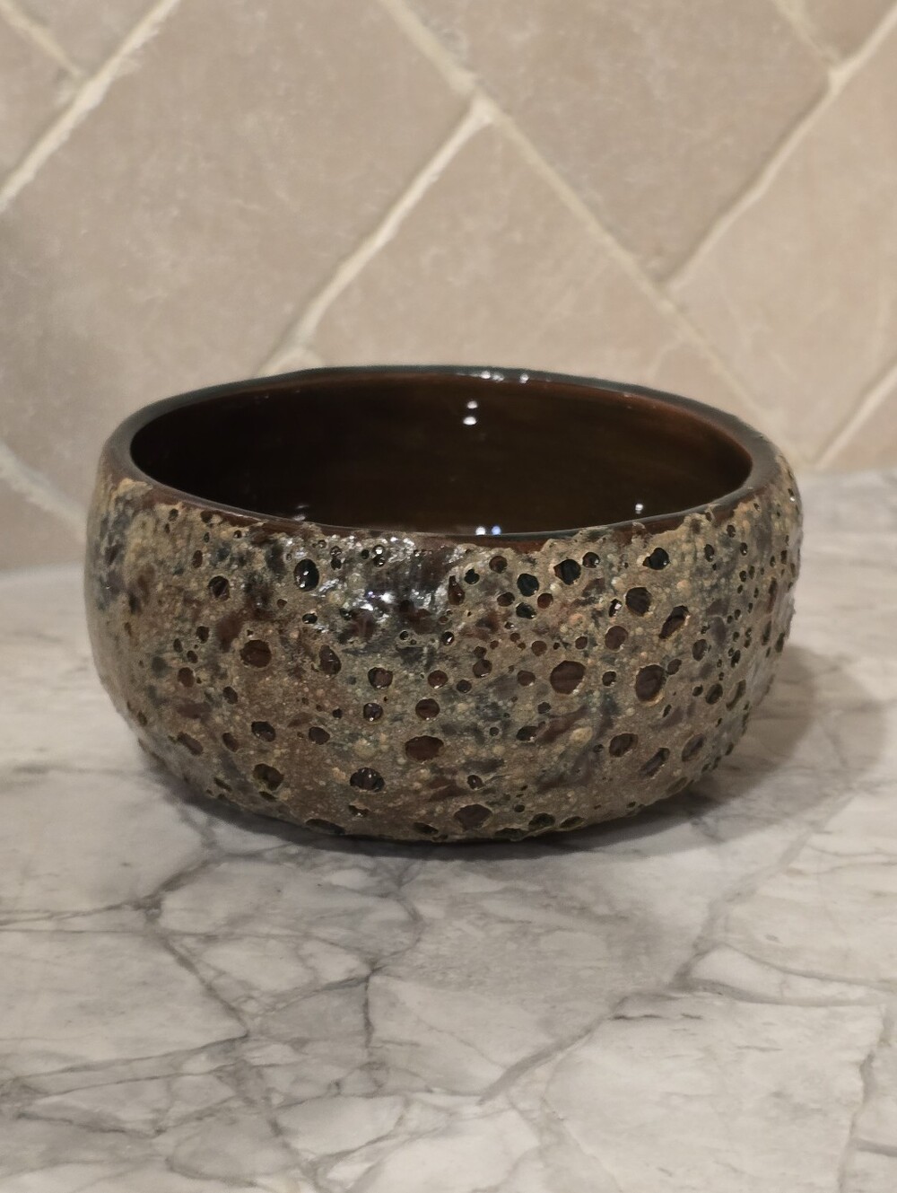 Vintage Volcanic Glaze Brown Studio Art Pottery Bowl Signed Wabi Sabi Dish Pot